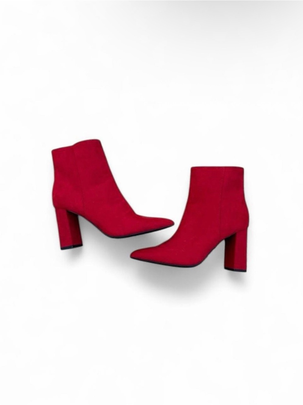 Wild Pair Bright Red Pointed Toe Block Heel Ankle Booties